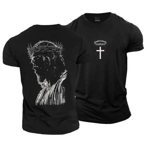 Men's Crown Of Thorns And Cross Jesus Cotton T-Shirt