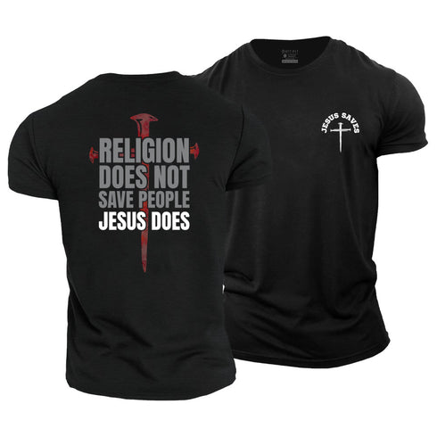 Men's Religion Does Not Save People Jesus Does Cotton T-Shirt