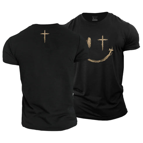 Men's Cross Smiley Face Cotton T-Shirt
