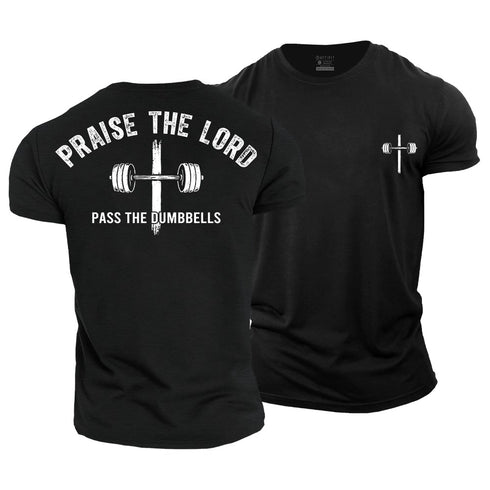 Men's Praise The Lord, Pass The Dumbbells Cotton T-Shirt