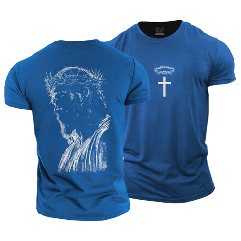 Men's Crown Of Thorns And Cross Jesus Cotton T-Shirt