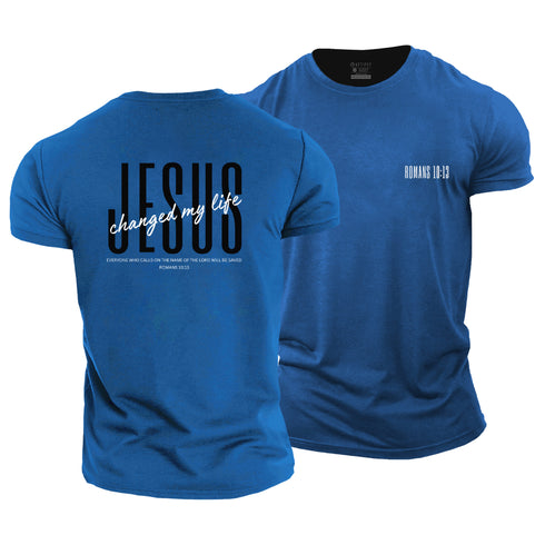 Men's Jesus Changed My Life ROMANS 10:13 Cotton T-Shirt