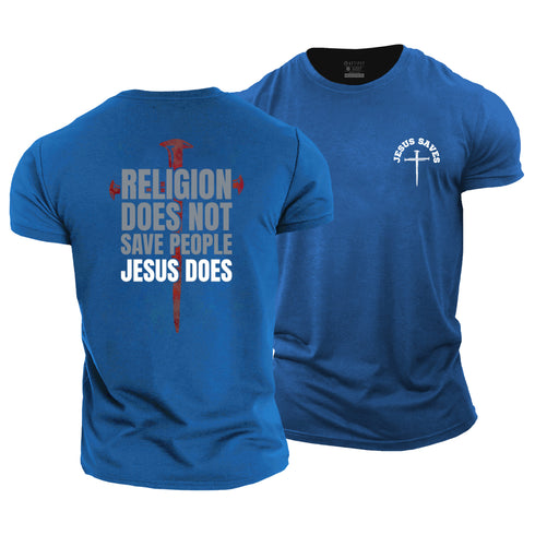 Men's Religion Does Not Save People Jesus Does Cotton T-Shirt