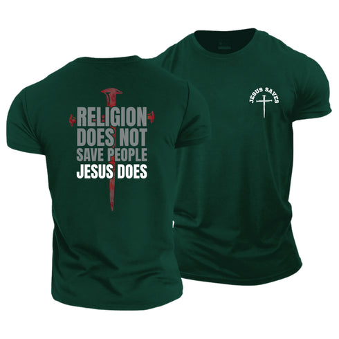 Men's Religion Does Not Save People Jesus Does Cotton T-Shirt