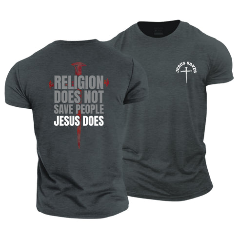 Men's Religion Does Not Save People Jesus Does Cotton T-Shirt