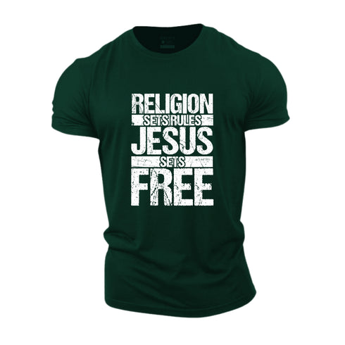 Men's Religion Sets Rules Jesus Sets Free Cotton T-Shirt