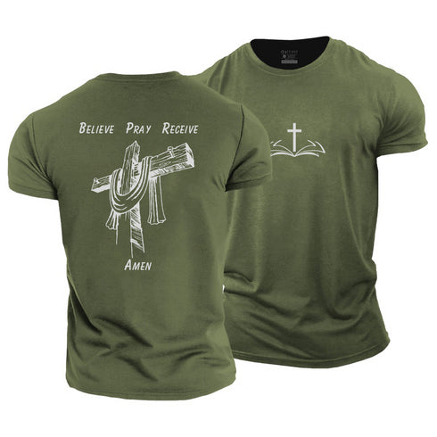 Men's Pray Believe Receive Cotton T-Shirt
