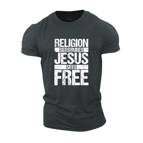 Men's Religion Sets Rules Jesus Sets Free Cotton T-Shirt