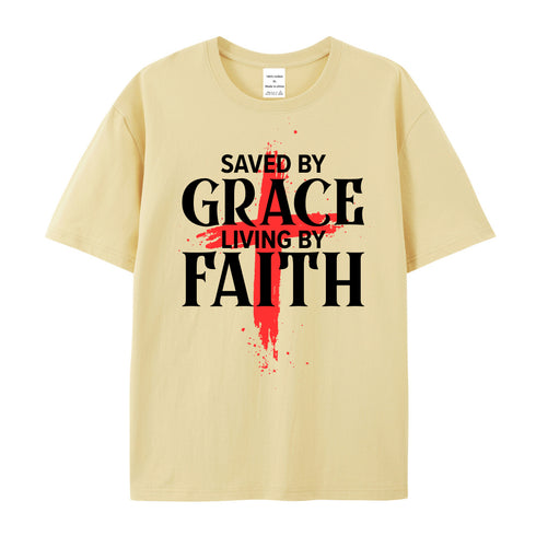 Unisex Saved By Grace Living By Faith Cotton T-Shirt