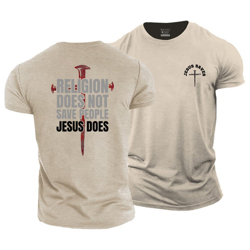 Men's Religion Does Not Save People Jesus Does Cotton T-Shirt