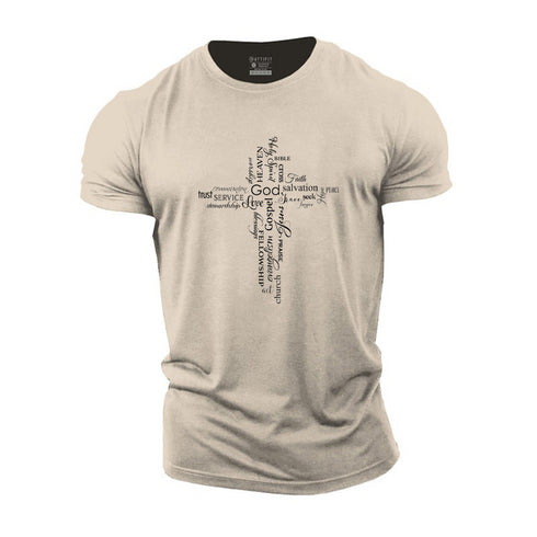 Men's God Faith Words Cross Cotton T-Shirt