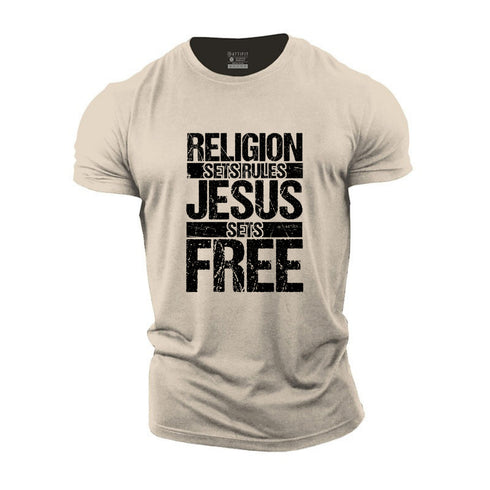 Men's Religion Sets Rules Jesus Sets Free Cotton T-Shirt