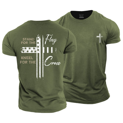 Men's Stand for The Flag Kneel for The Cross Cotton T-Shirt