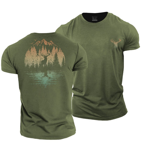 Men's Elk in Forest Cotton T-Shirt
