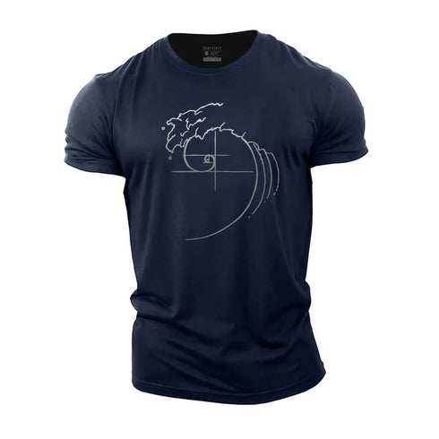 Men's Ocean Wave Fibonacci Sequence Cotton T-Shirt