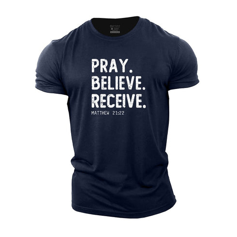 Men's Pray Believe Receive Cotton T-Shirt