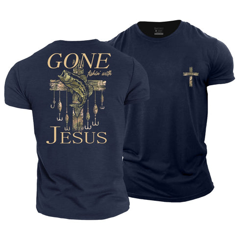 Men's Gone Fishin' with Jesus Cotton T-Shirt