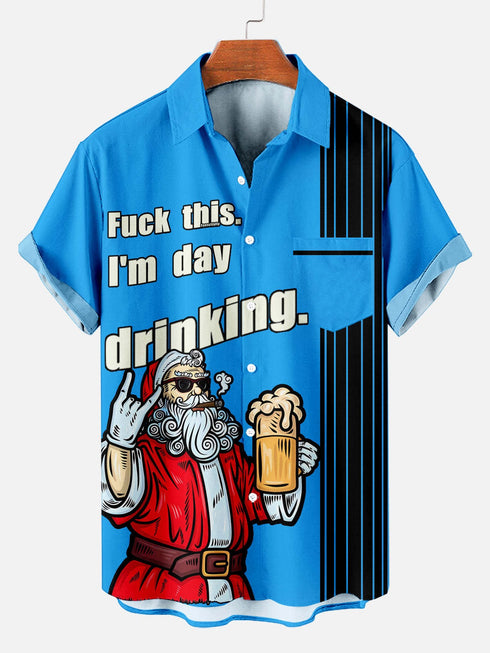 Men's 'Fk This I'm Day Drinking' Christmas Funny Graphic Short Sleeve Hawaiian Shirt
