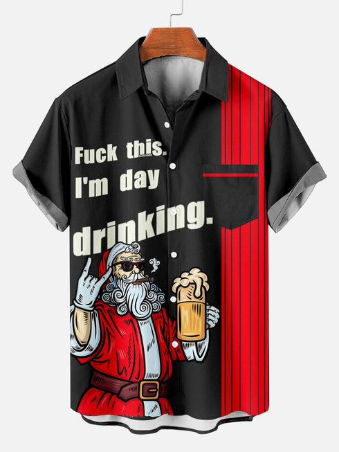 Men's 'Fk This I'm Day Drinking' Christmas Funny Graphic Short Sleeve Hawaiian Shirt