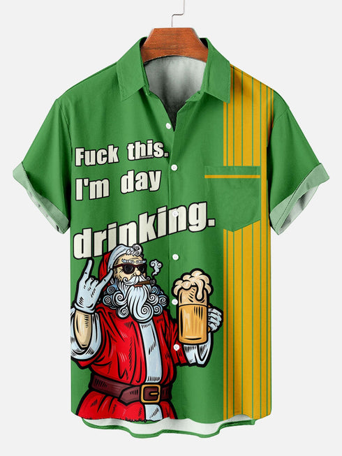 Men's 'Fk This I'm Day Drinking' Christmas Funny Graphic Short Sleeve Hawaiian Shirt