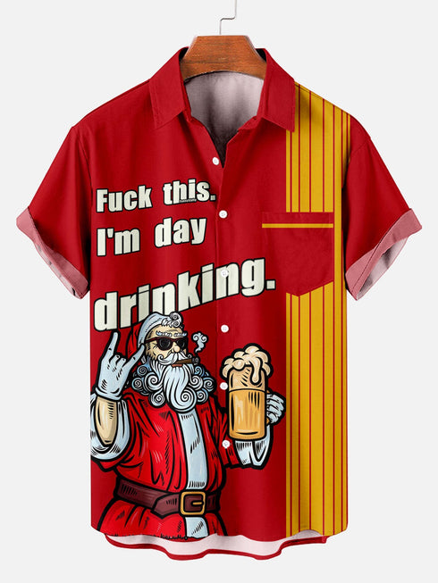 Men's 'Fk This I'm Day Drinking' Christmas Funny Graphic Short Sleeve Hawaiian Shirt