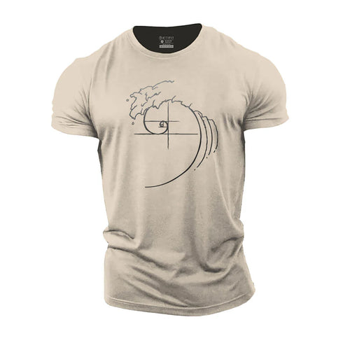 Men's Ocean Wave Fibonacci Sequence Cotton T-Shirt