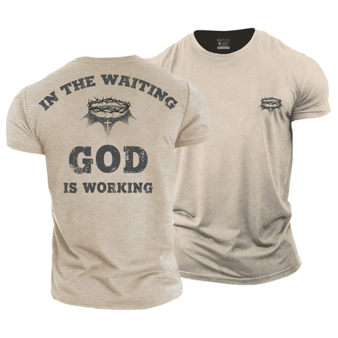 Men's In The Waiting, God Is Working Cotton T-Shirt