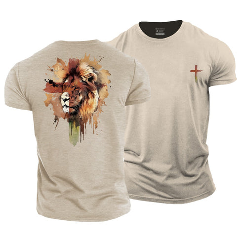 Men's Lion and Cross Cotton T-Shirt
