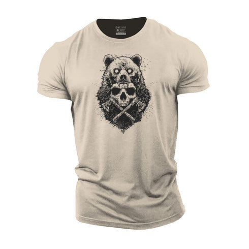 Men's Viking Skull Bear Cotton T-Shirt