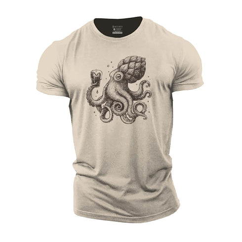 Men's Funny Hops Octopus Cotton T-Shirt