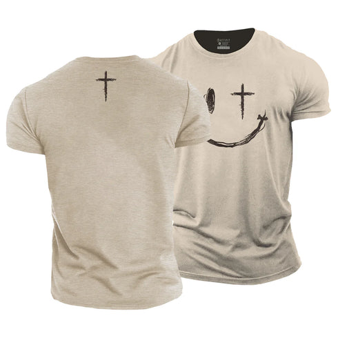 Men's Cross Smiley Face Cotton T-Shirt