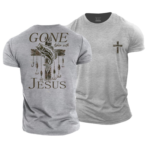 Men's Gone Fishin' with Jesus Cotton T-Shirt