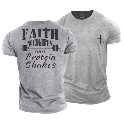 Men's Faith Weights and Protein Shakes Cotton T-Shirt