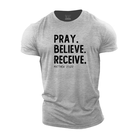 Men's Pray Believe Receive Cotton T-Shirt