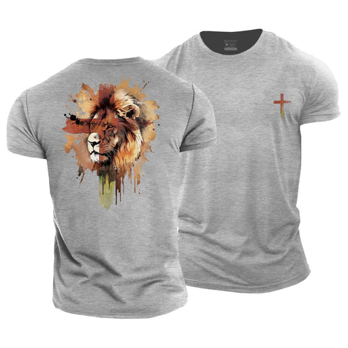 Men's Lion and Cross Cotton T-Shirt