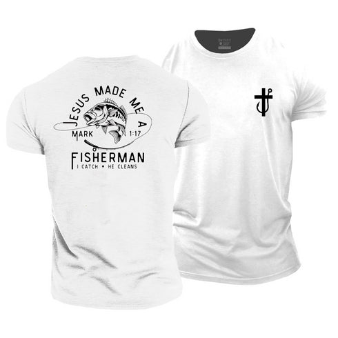 Men's Jesus Made Me A Fisherman Cotton T-Shirt
