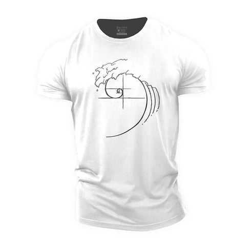 Men's Ocean Wave Fibonacci Sequence Cotton T-Shirt