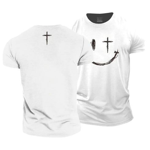 Men's Cross Smiley Face Cotton T-Shirt