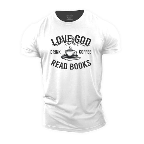 Men's Love God Drink Coffee Read Books Cotton T-Shirt