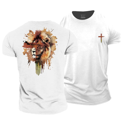 Men's Lion and Cross Cotton T-Shirt