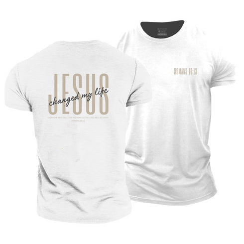 Men's Jesus Changed My Life ROMANS 10:13 Cotton T-Shirt