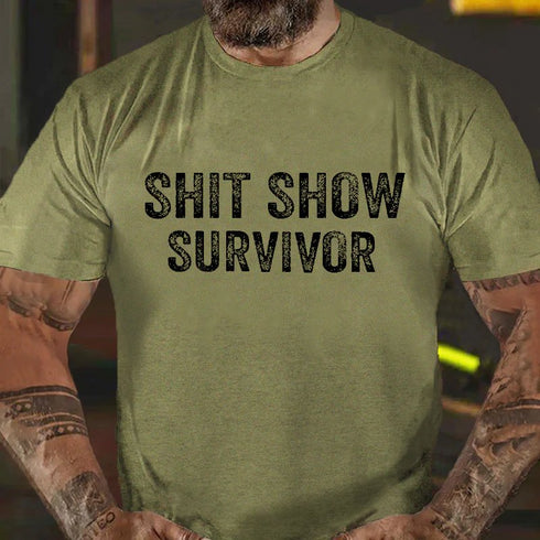 Men's Shit Show Survivor Sarcastic Print T-shirt