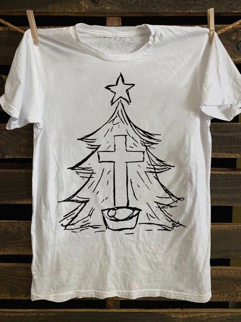 Unisex The Cross And The Christmas Tree Print T-shirt